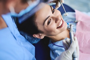 Woman getting a dental cleaning